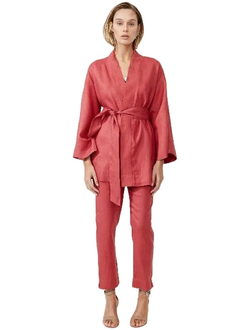 coral red linen pants
