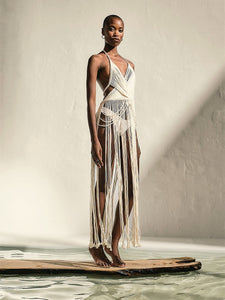 Sleeveless Cross Front Macramé Dress