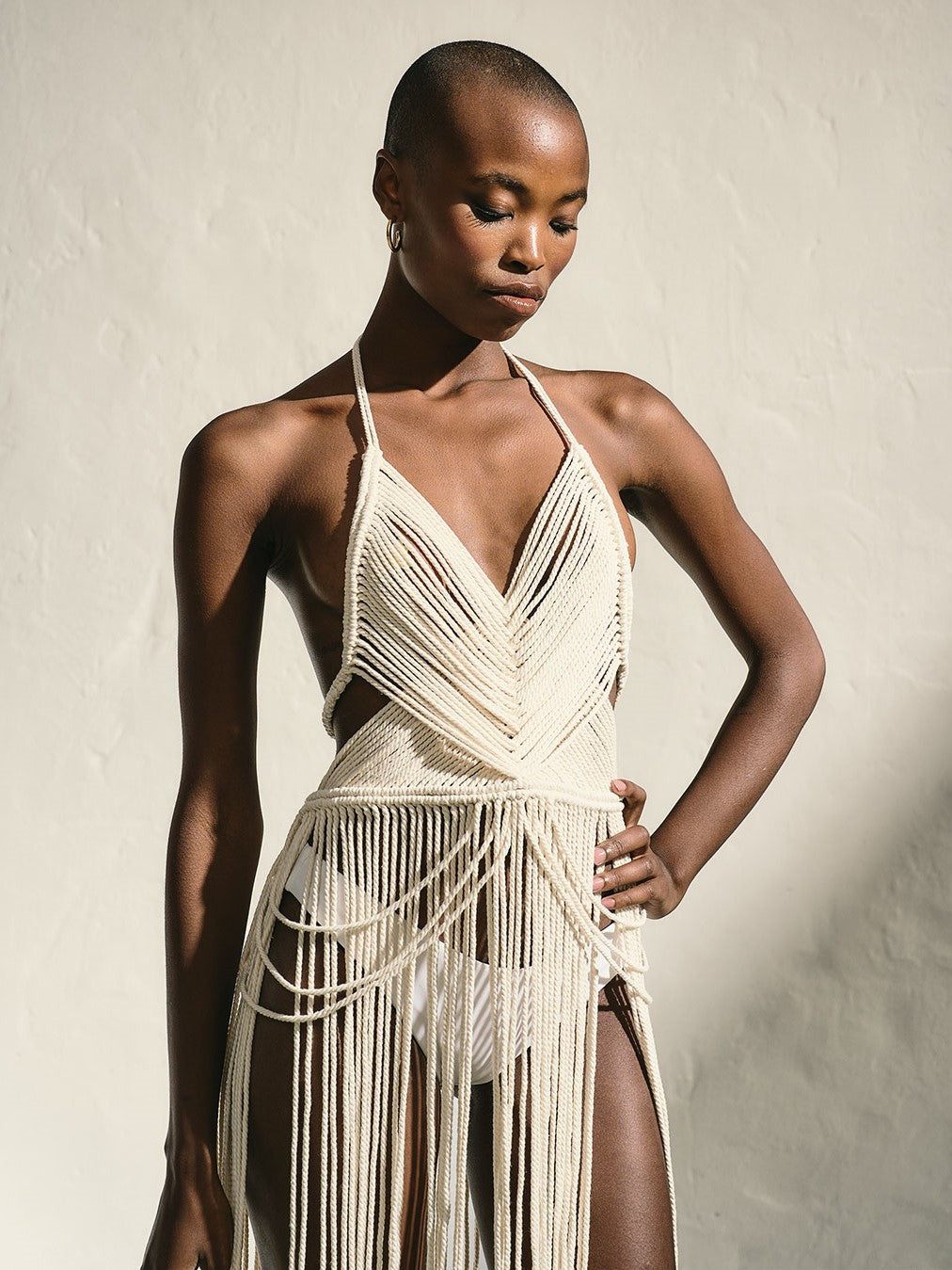 Sleeveless Cross Front Macramé Dress