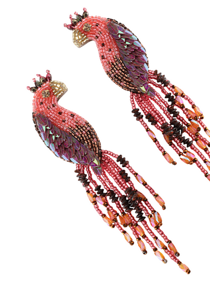 Peacock Earrings handcrafted  with beads and sequins