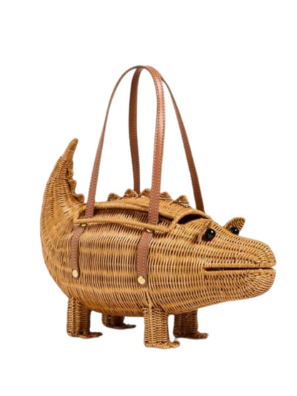 Wicker alligator-shaped handbag