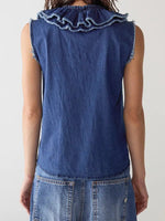 Load image into Gallery viewer, Sleeveless Denim Ruffle Top
