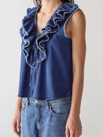 Load image into Gallery viewer, Sleeveless Denim Ruffle Top
