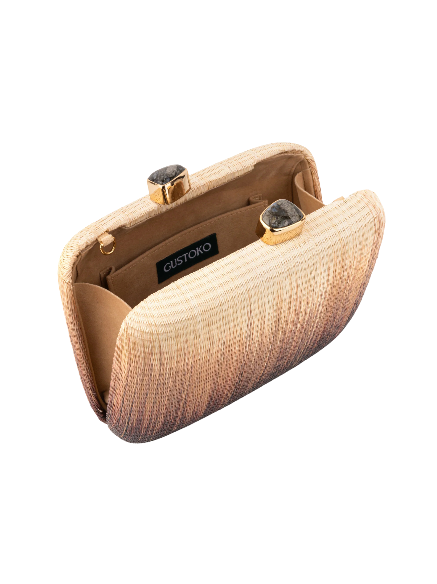 ombré clutch bronze and brown tones with natural stone closure