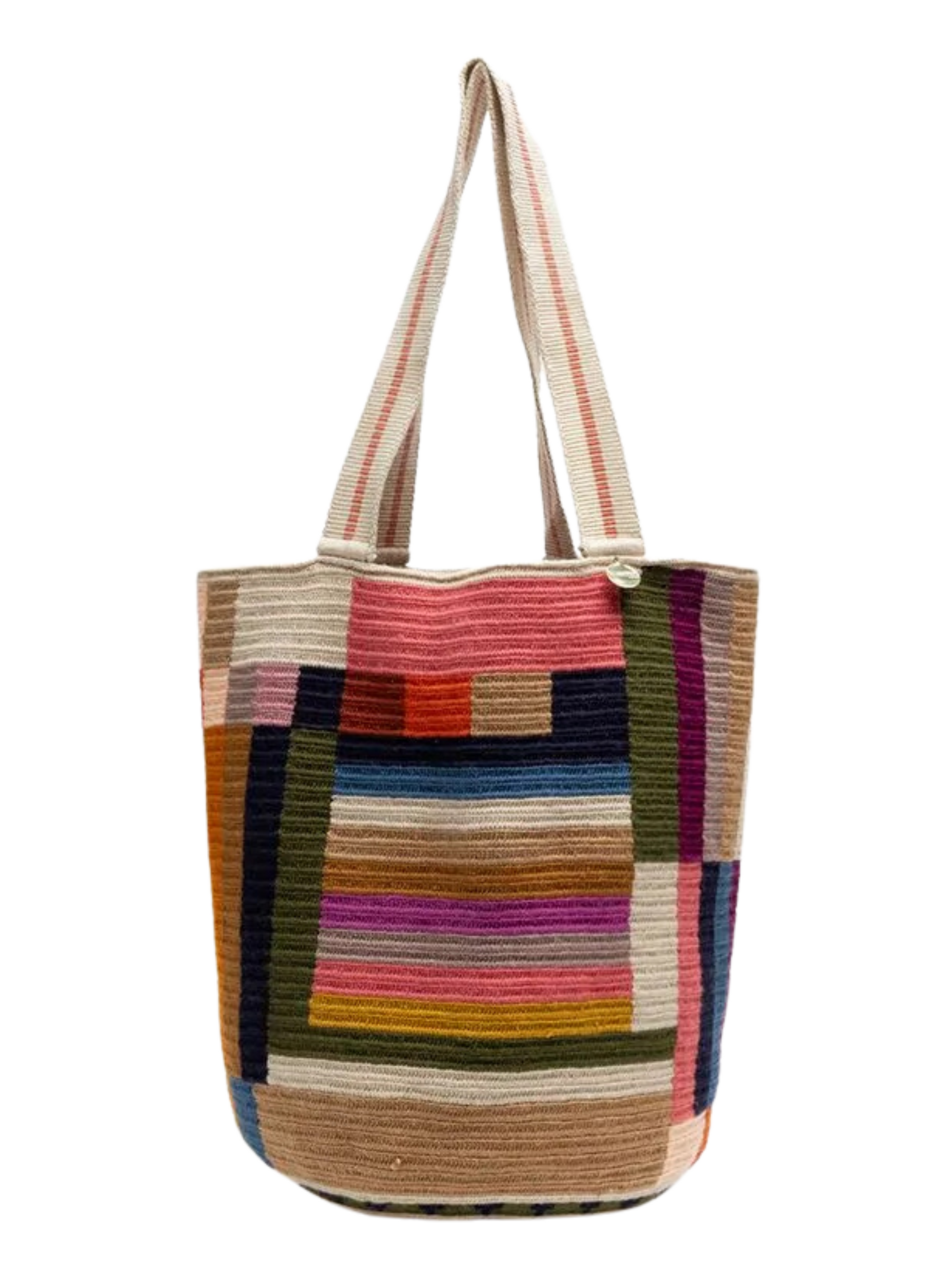 Multicolored striped tote bag