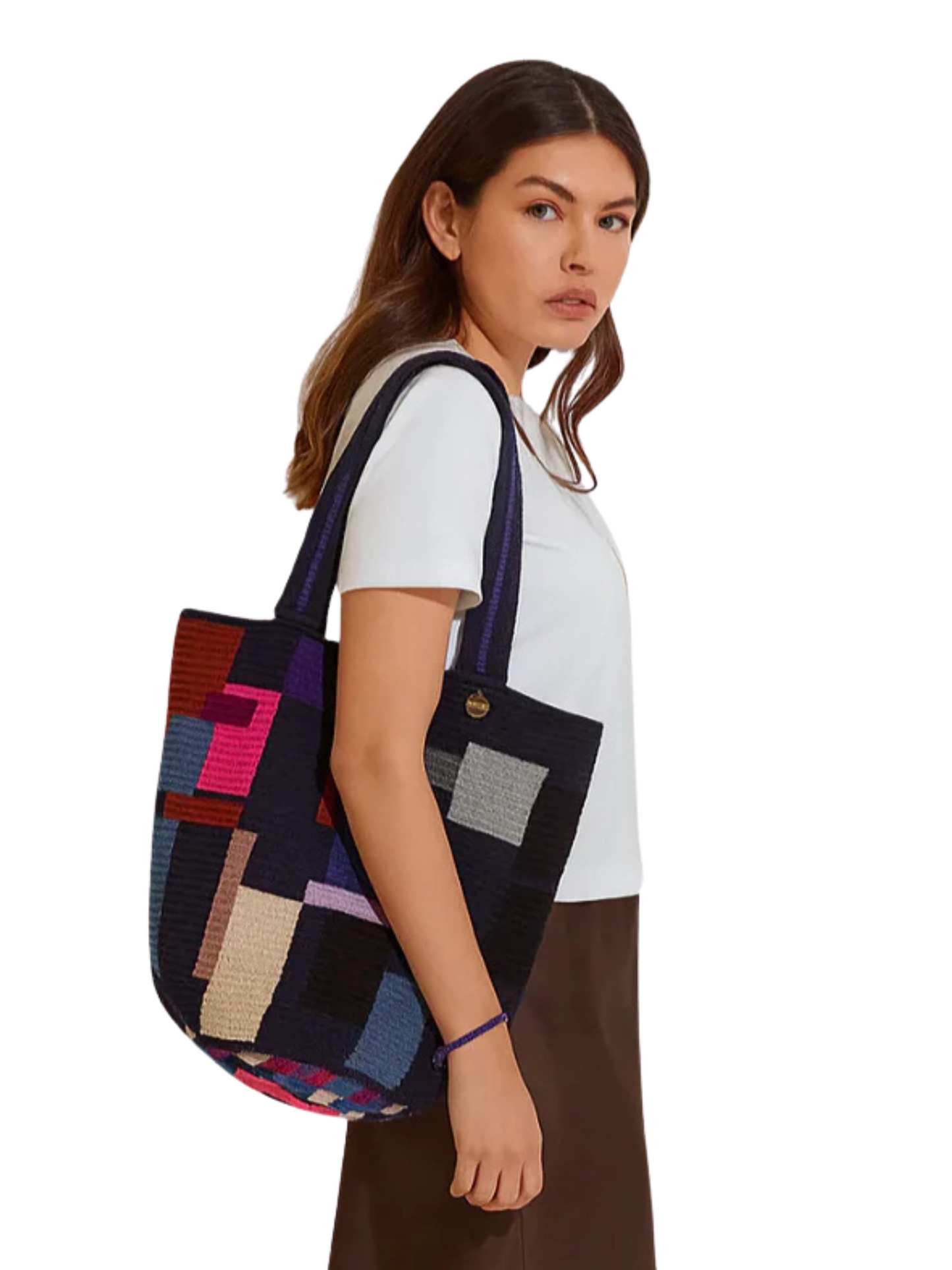 Multicolored  Handmade tote bag with geometric pattern By Guanabana