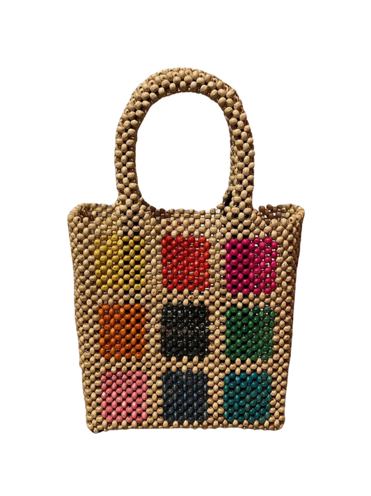 Handcrafted wooden bead shoulder bag