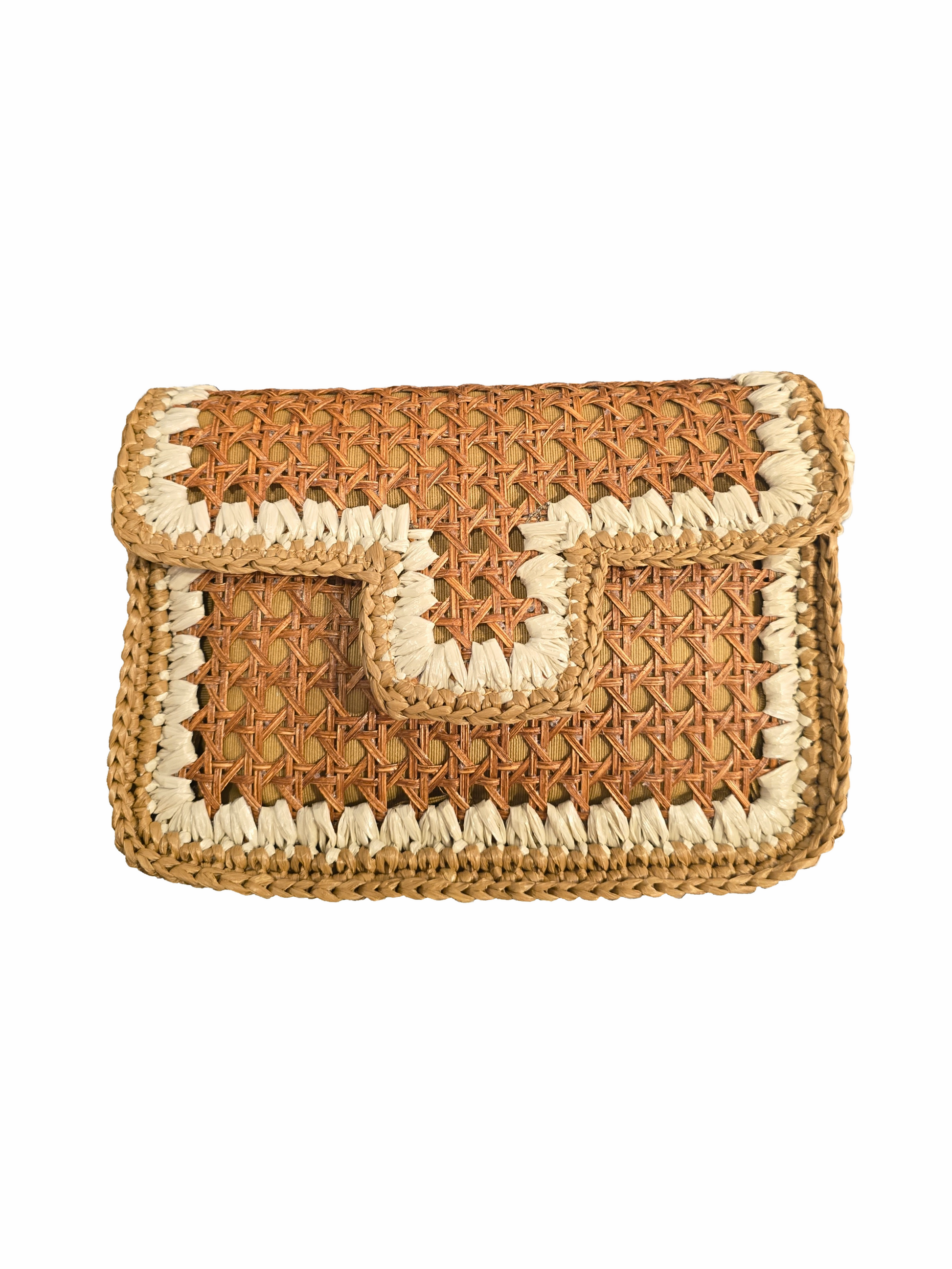 Woven clutch bag with beige accents