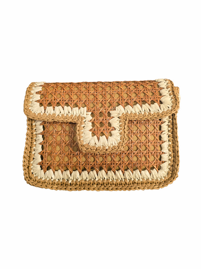 Woven clutch bag with beige accents