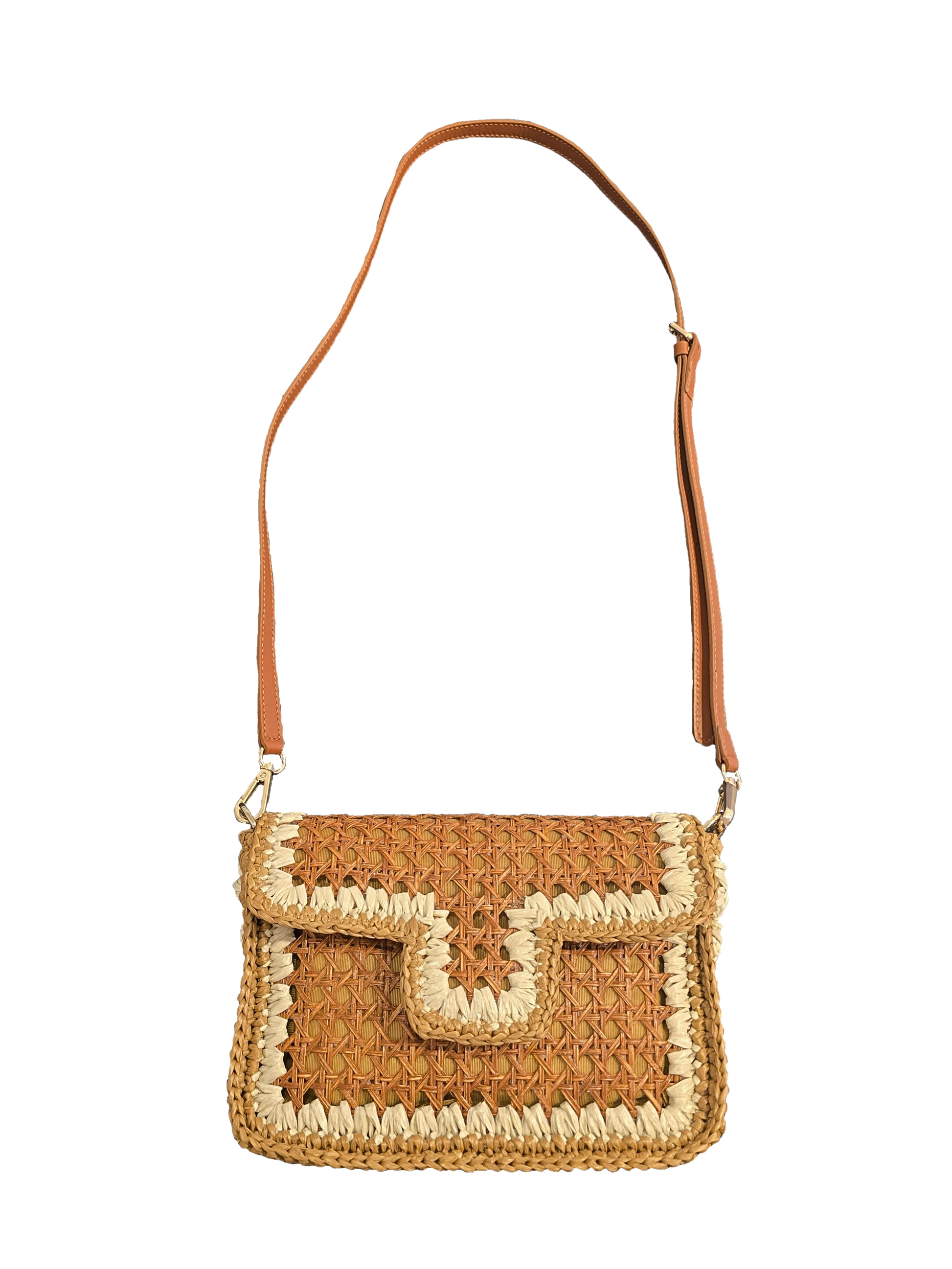 Woven clutch bag with beige accents