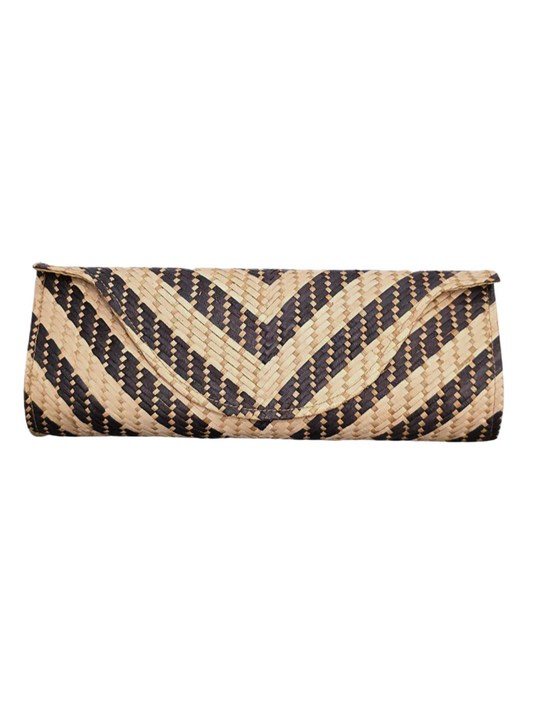 Woven clutch crafted from wild grass and palm leaves