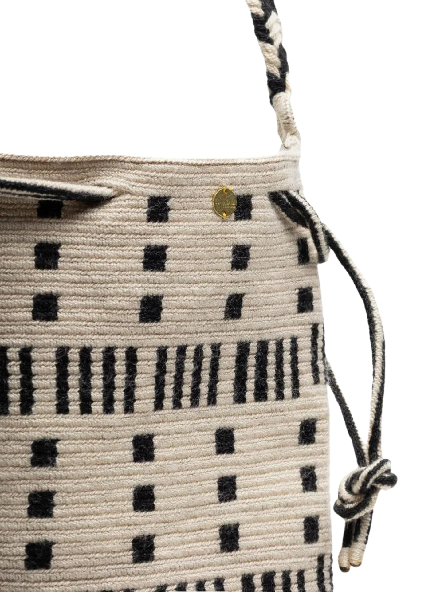 Handbag with black and white pattern and tassels