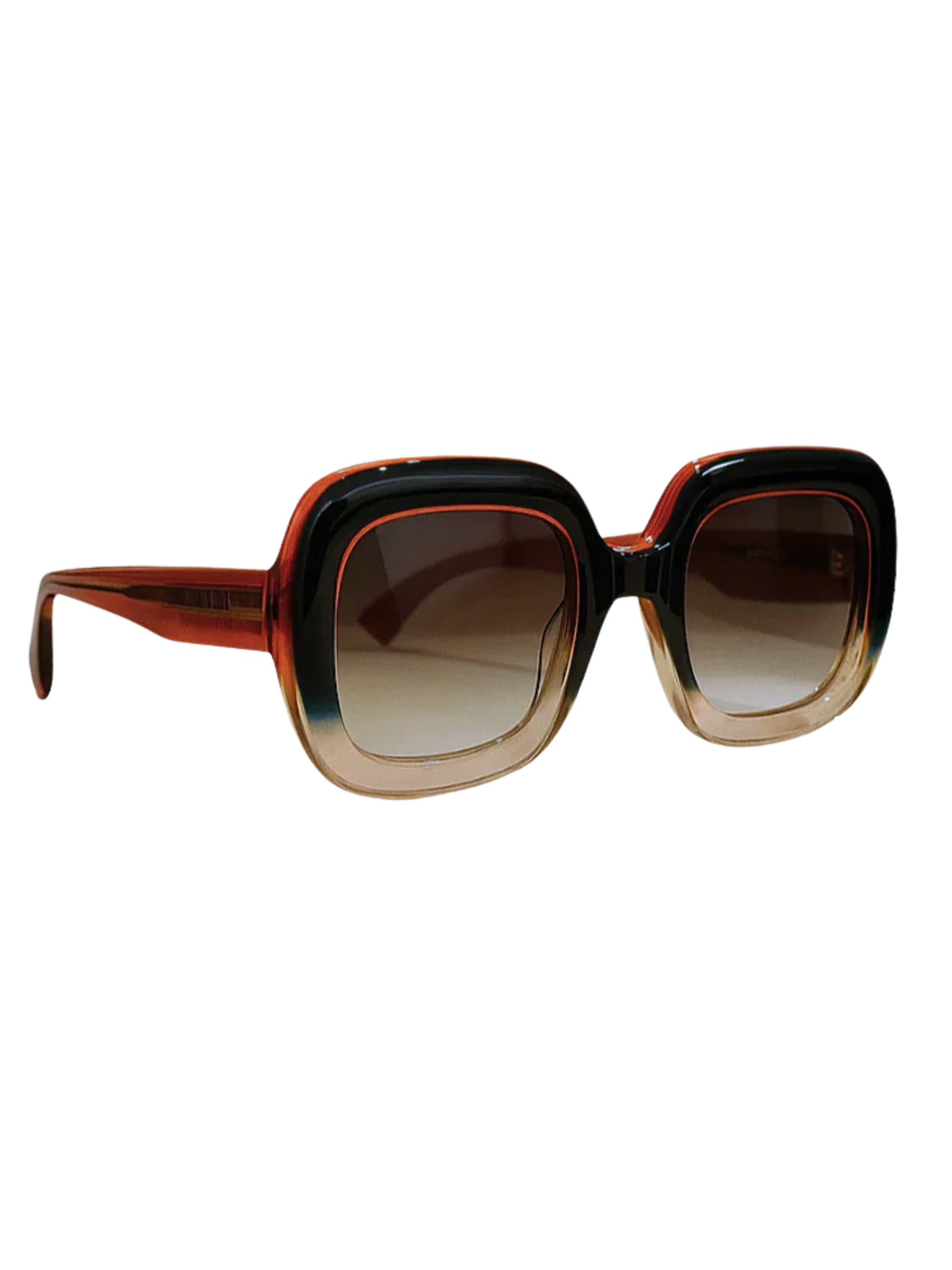 Gradient black to green to clear with orange detail Glasses