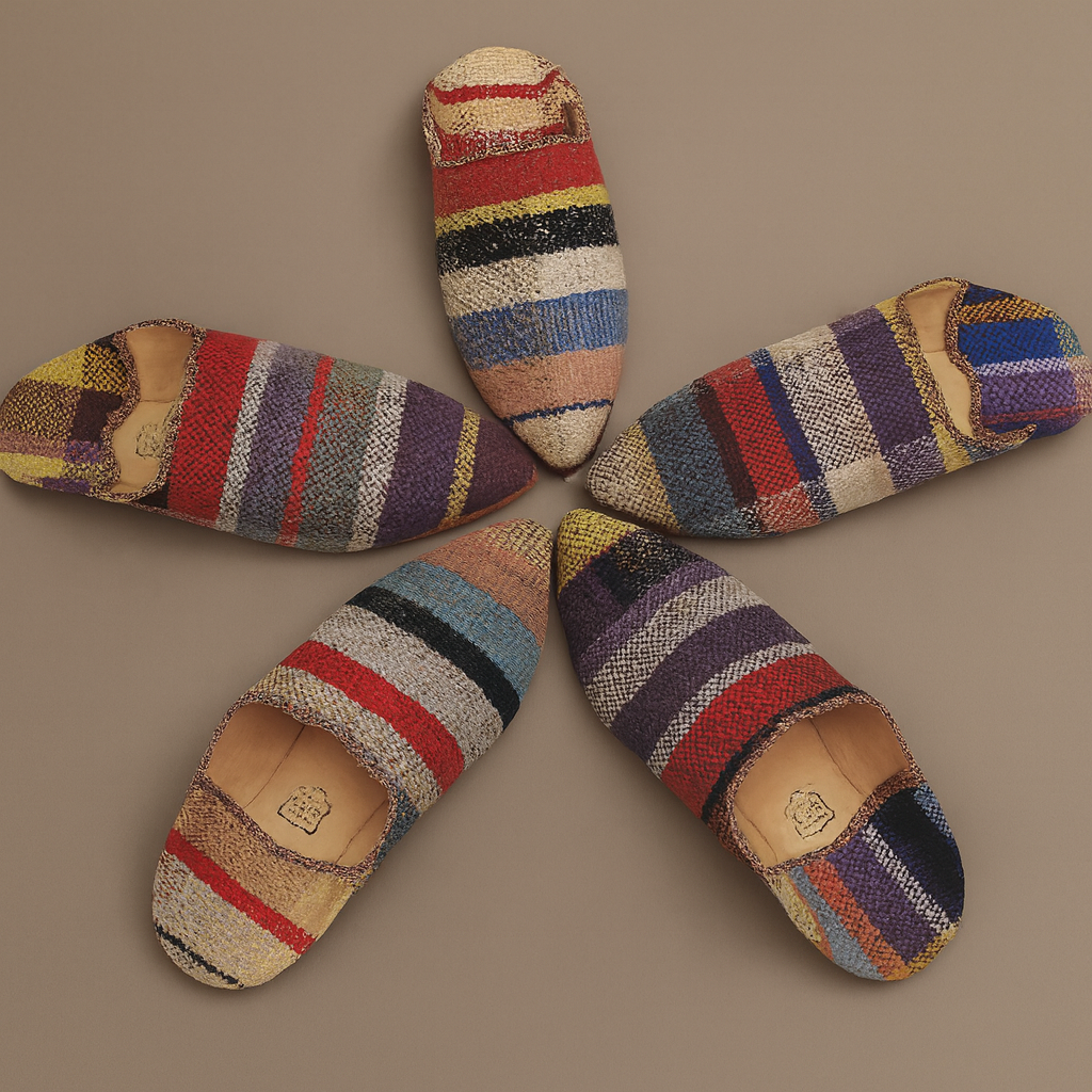 Upcycled Babouches from Vintage Moroccan blankets Multicolor Plaid