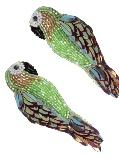 green parrot-shaped earrings