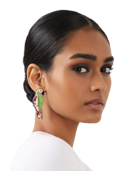 green parrot-shaped earrings