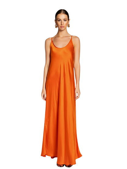 orange satin finish long dress