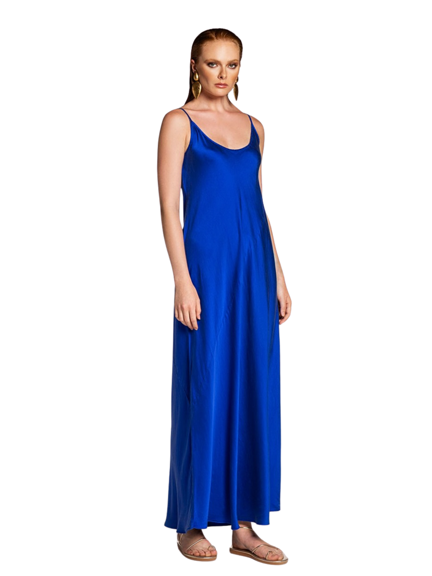 sleeveless blue maxi dress