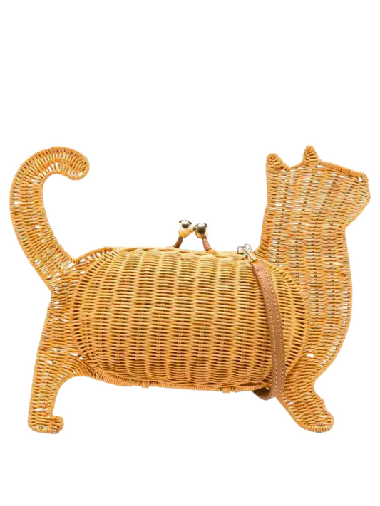 wicker cat-shaped clutch bag