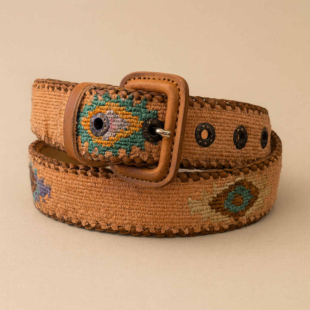 Guatemalan Salmon Belt Silk Embroidery