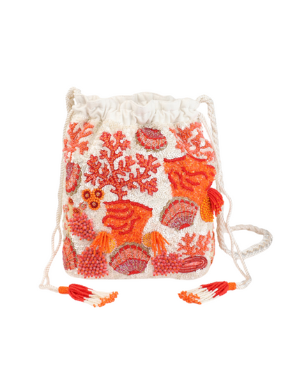 bucket bag featuring an intricate coral reef pattern 