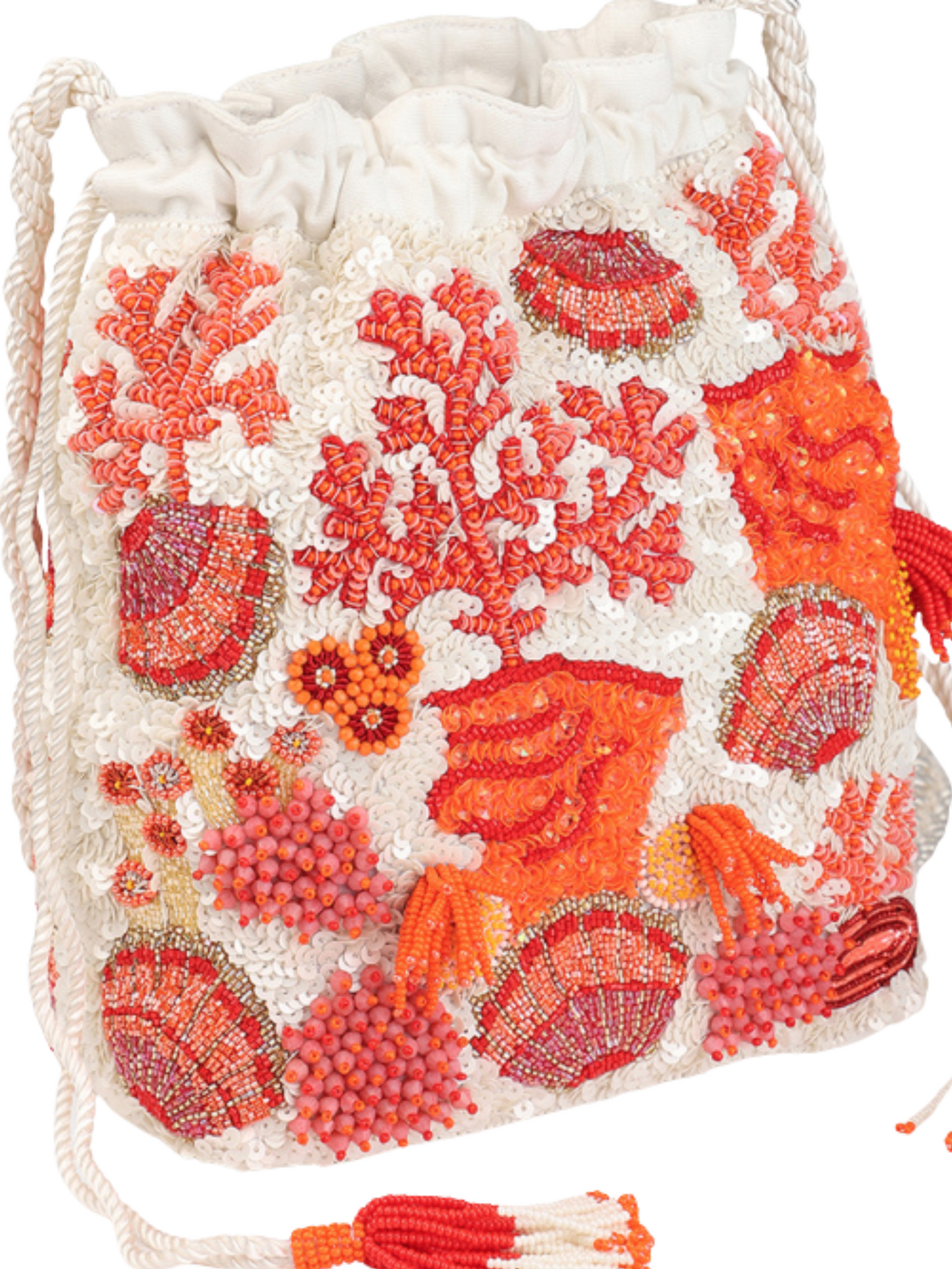 bucket bag featuring an intricate coral reef pattern 