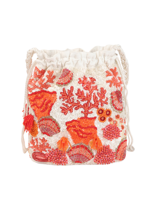bucket bag featuring an intricate coral reef pattern 