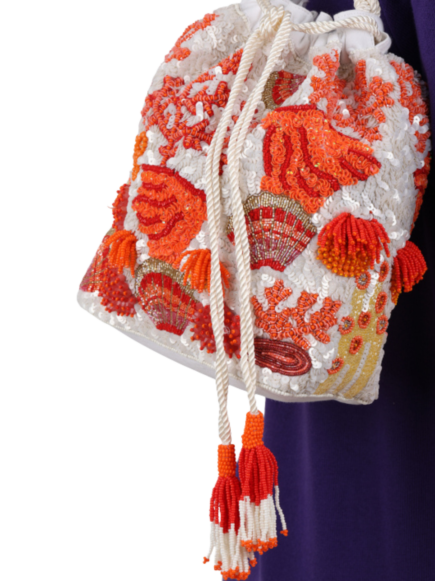 bucket bag featuring an intricate coral reef pattern 