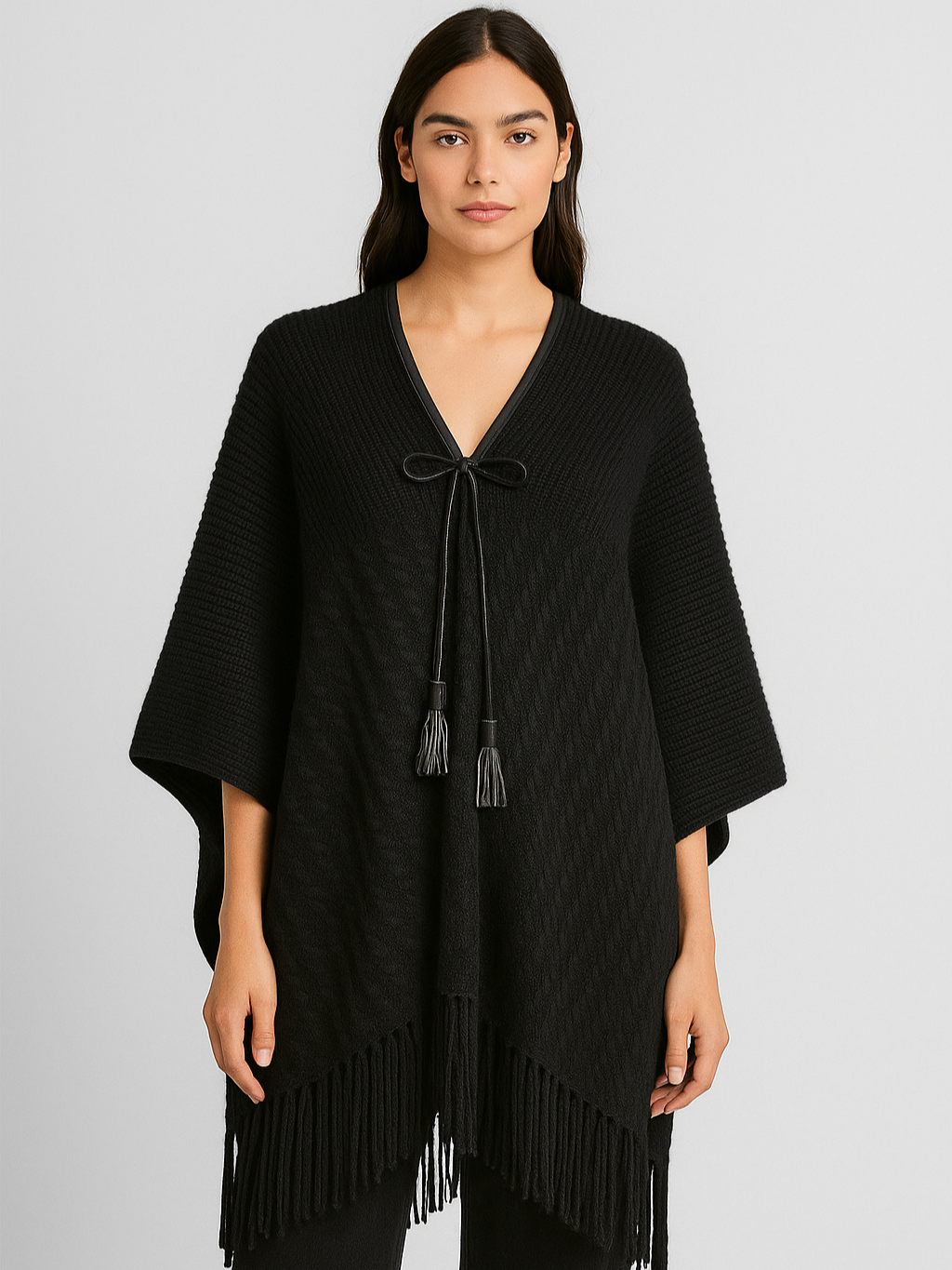 Leather trim Poncho