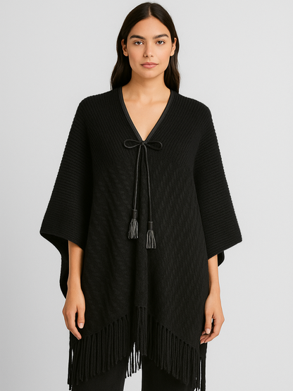 Leather trim Poncho