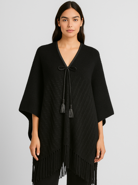 Leather trim Poncho