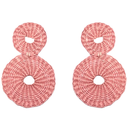 Large double disc raffia earrings with embroidered design