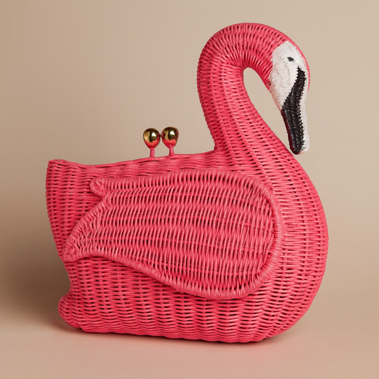 Pink Flamingo Wicker Bag