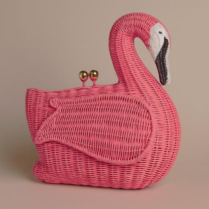 Pink Flamingo Wicker Bag