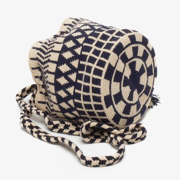 Handmade Small Crossbody Wayuu Beige & Navy
