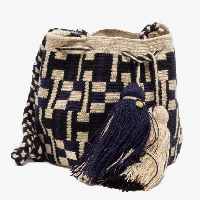 Handmade Small Wayuu Navy & Off white