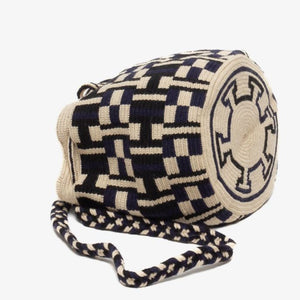 Handmade Small Crossbody Wayuu Beige & Navy