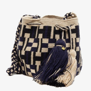 Handmade Small Crossbody Wayuu Beige & Navy