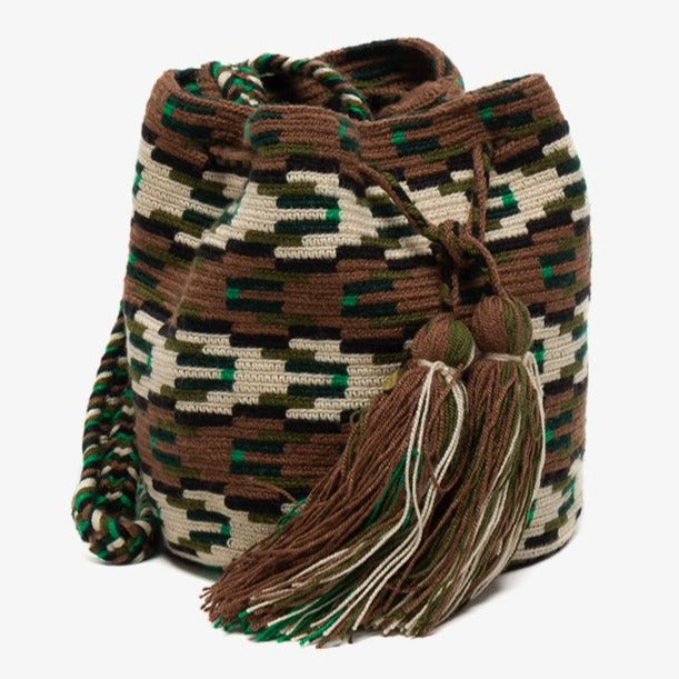 Handmade Small Crossbody Wayuu Beige & Brown & Green