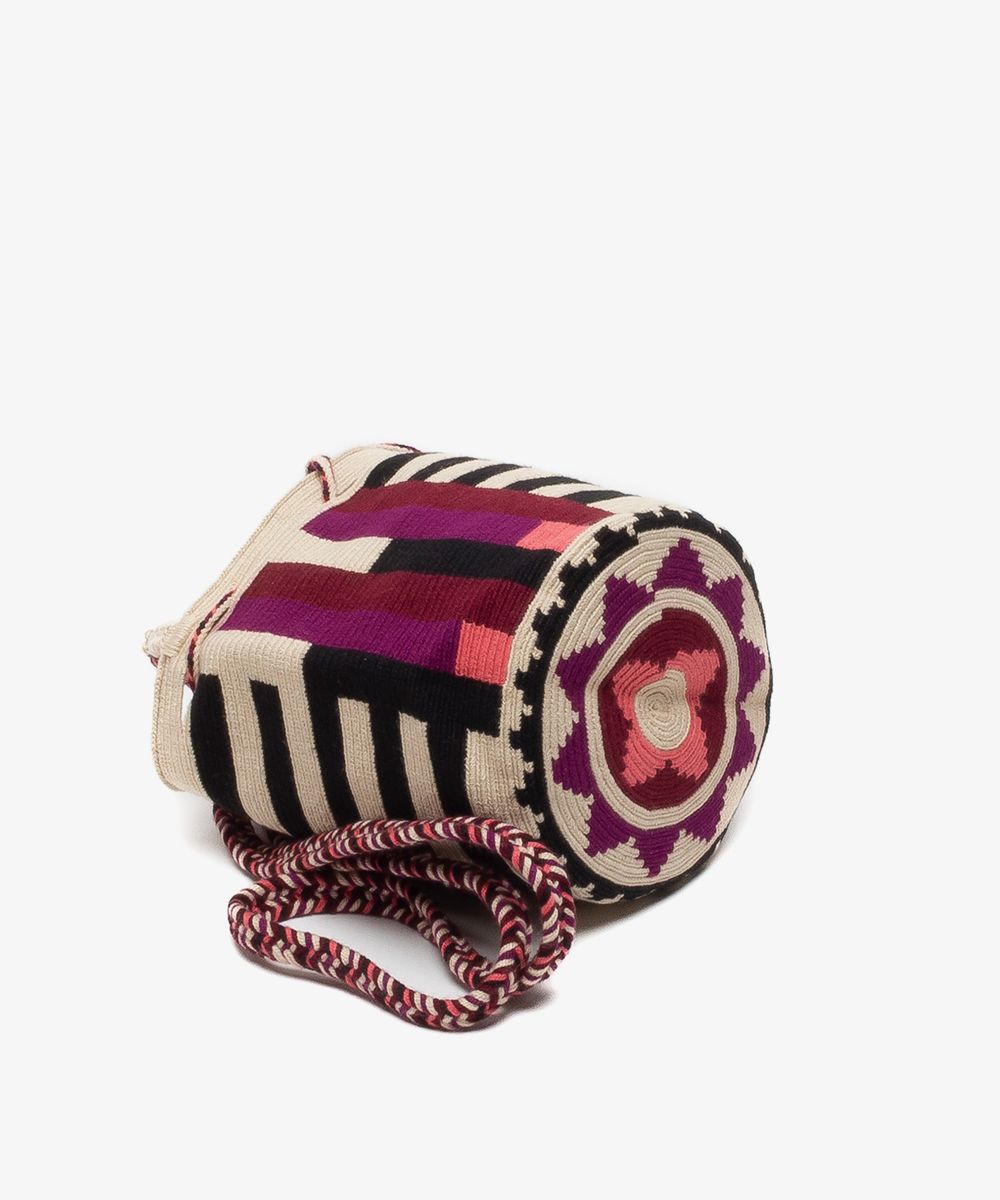 Handmade Small Crossbody Wayuu Burgundy & Black & Off White