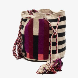 Handmade Small Crossbody Wayuu Burgundy & Black & Off White