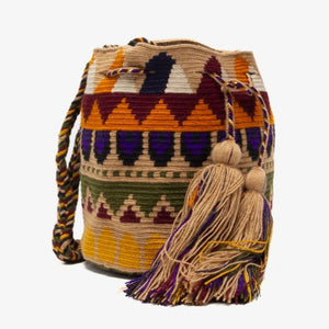 Handmade Small Crossbody Wayuu Beige & Orange & Purple