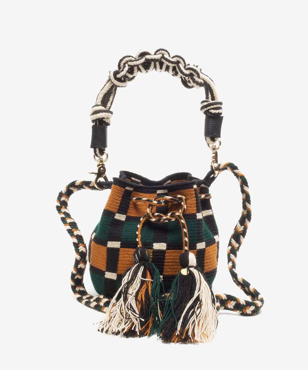 Handmade Small Crossbody Wayuu Green & Camel