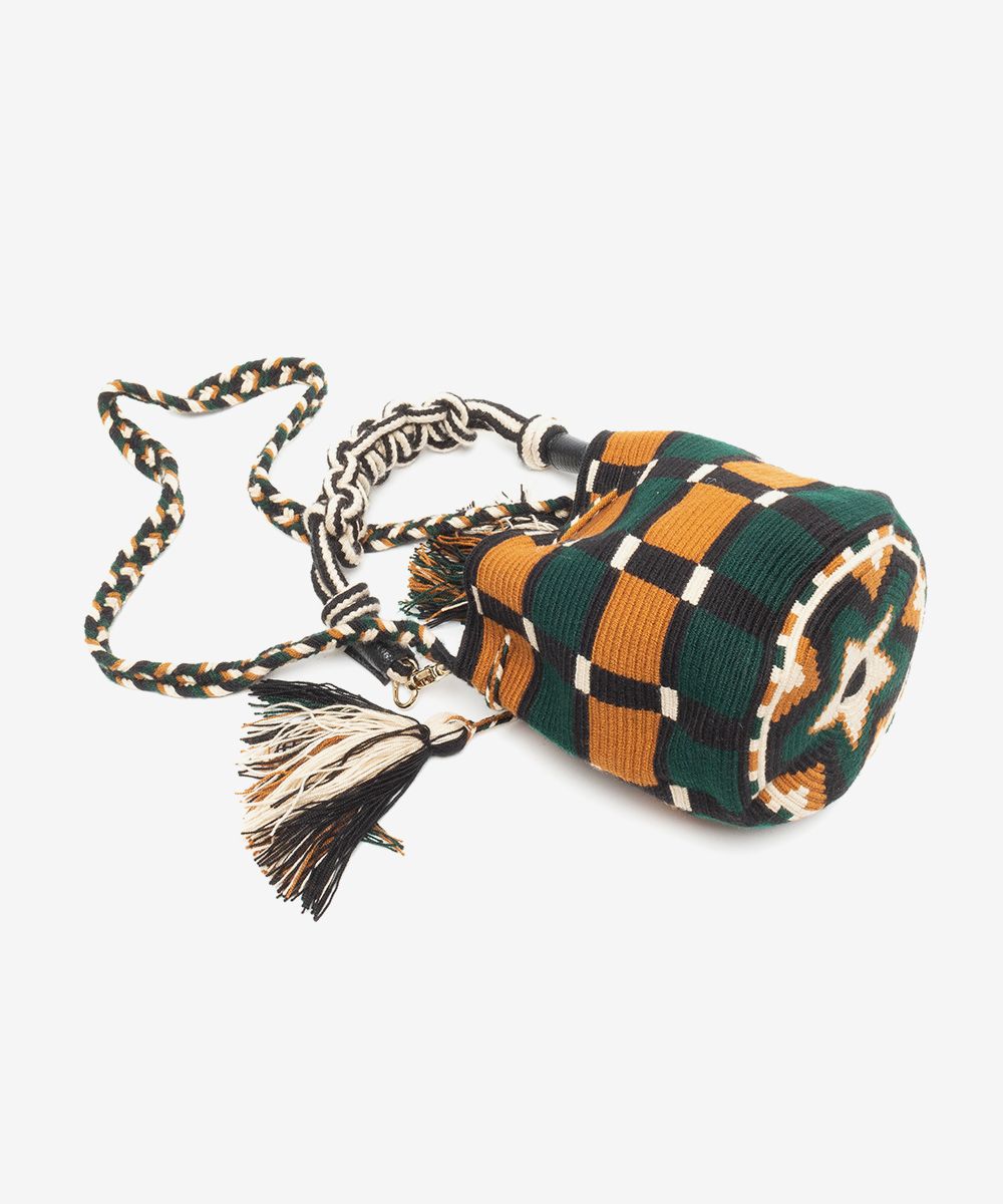 Handmade Small Crossbody Wayuu Green & Camel