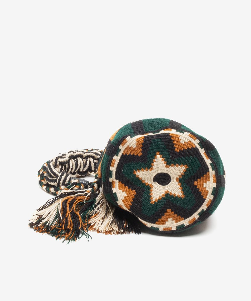 Handmade Small Crossbody Wayuu Green & Camel