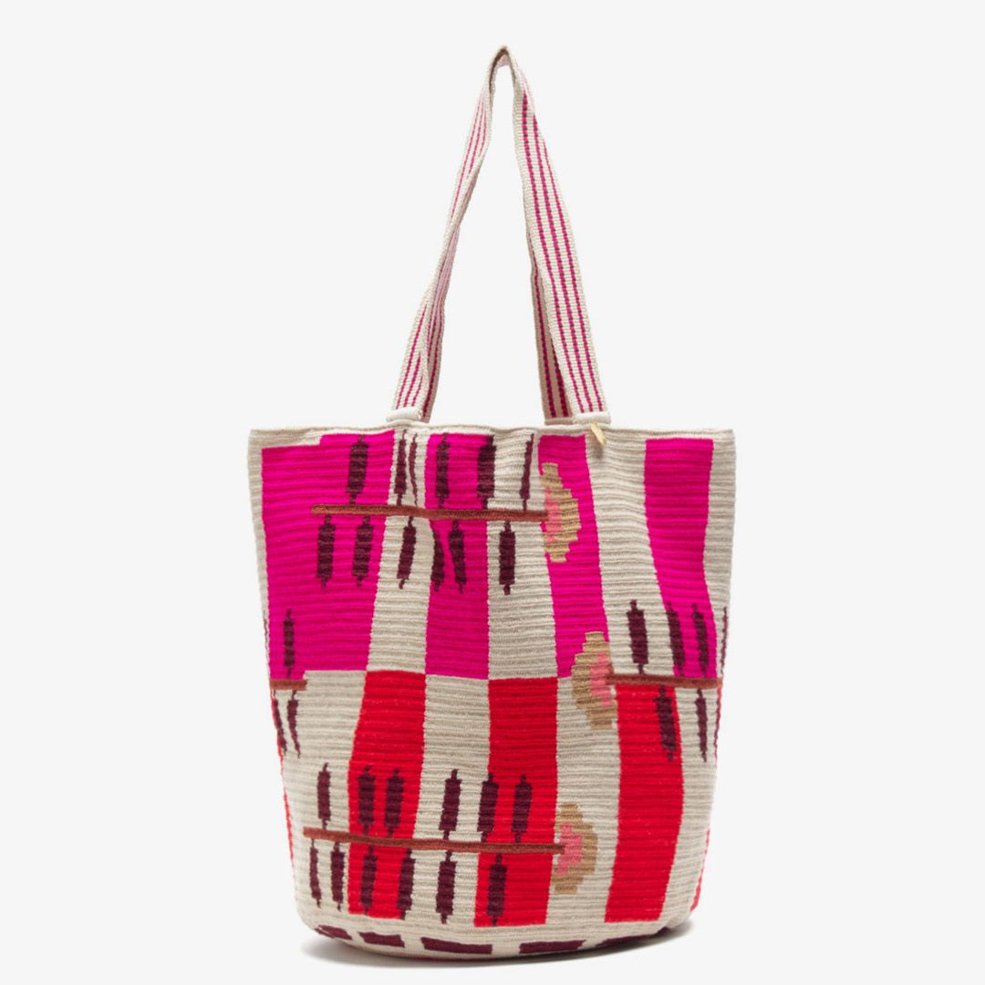 Handmade Wayuu Tote Bag Pink & Red