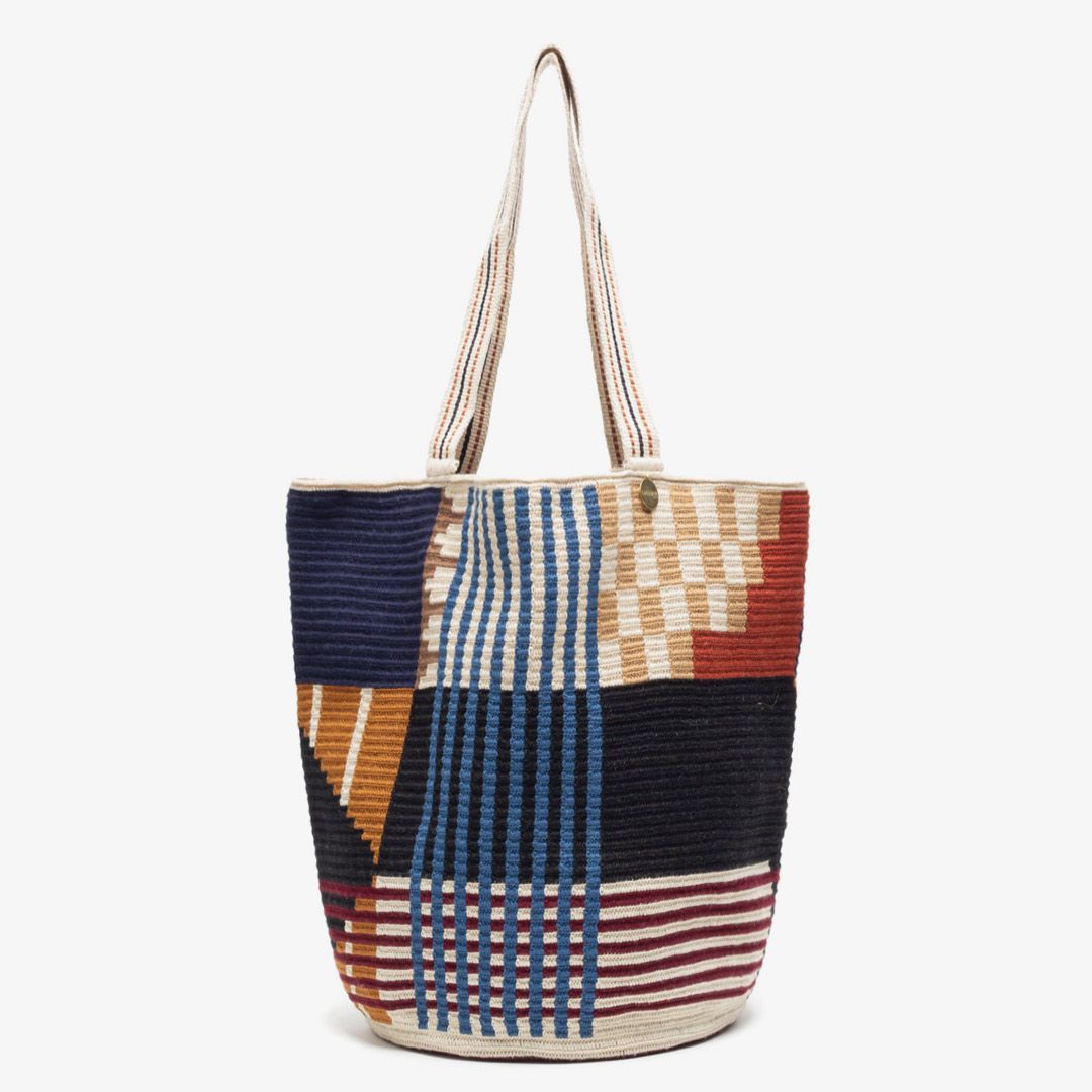Handmade Wayuu Tote Bag Brown Blue & Black