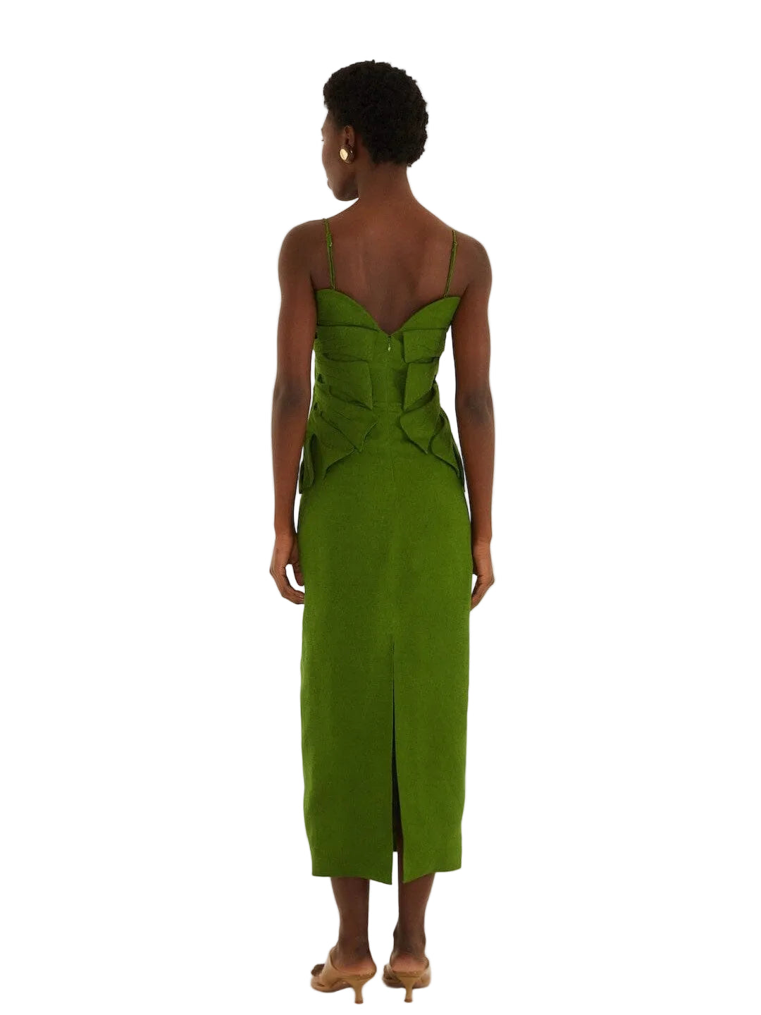 green linen dress with leaf's