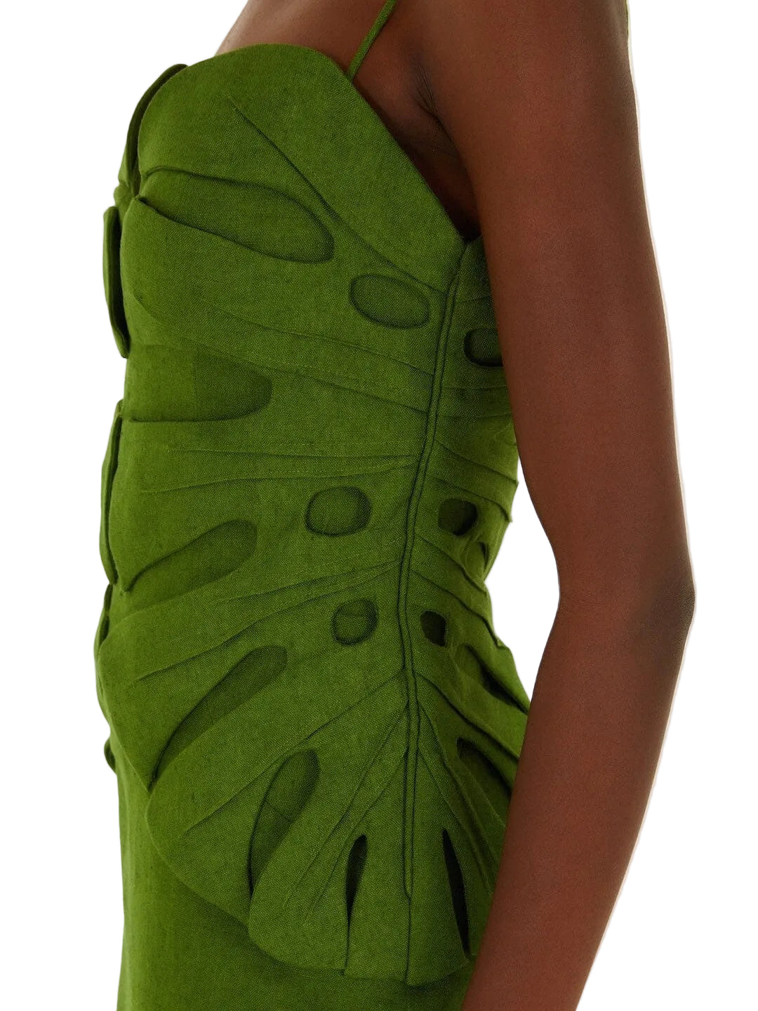 green linen dress with leaf's