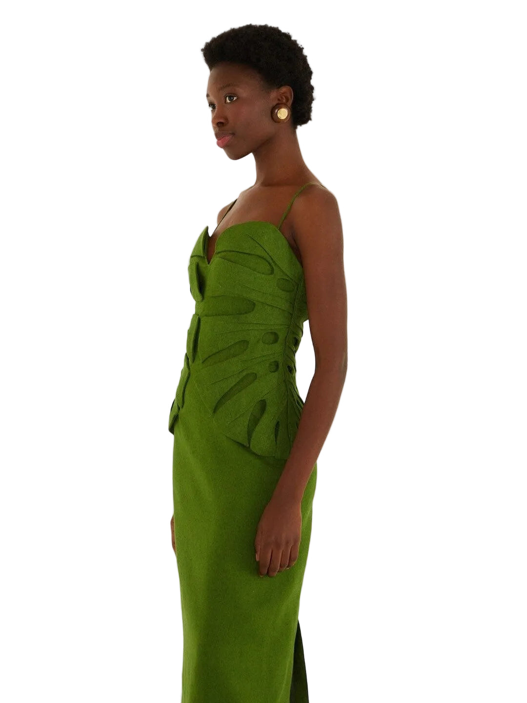 green linen dress with leaf's